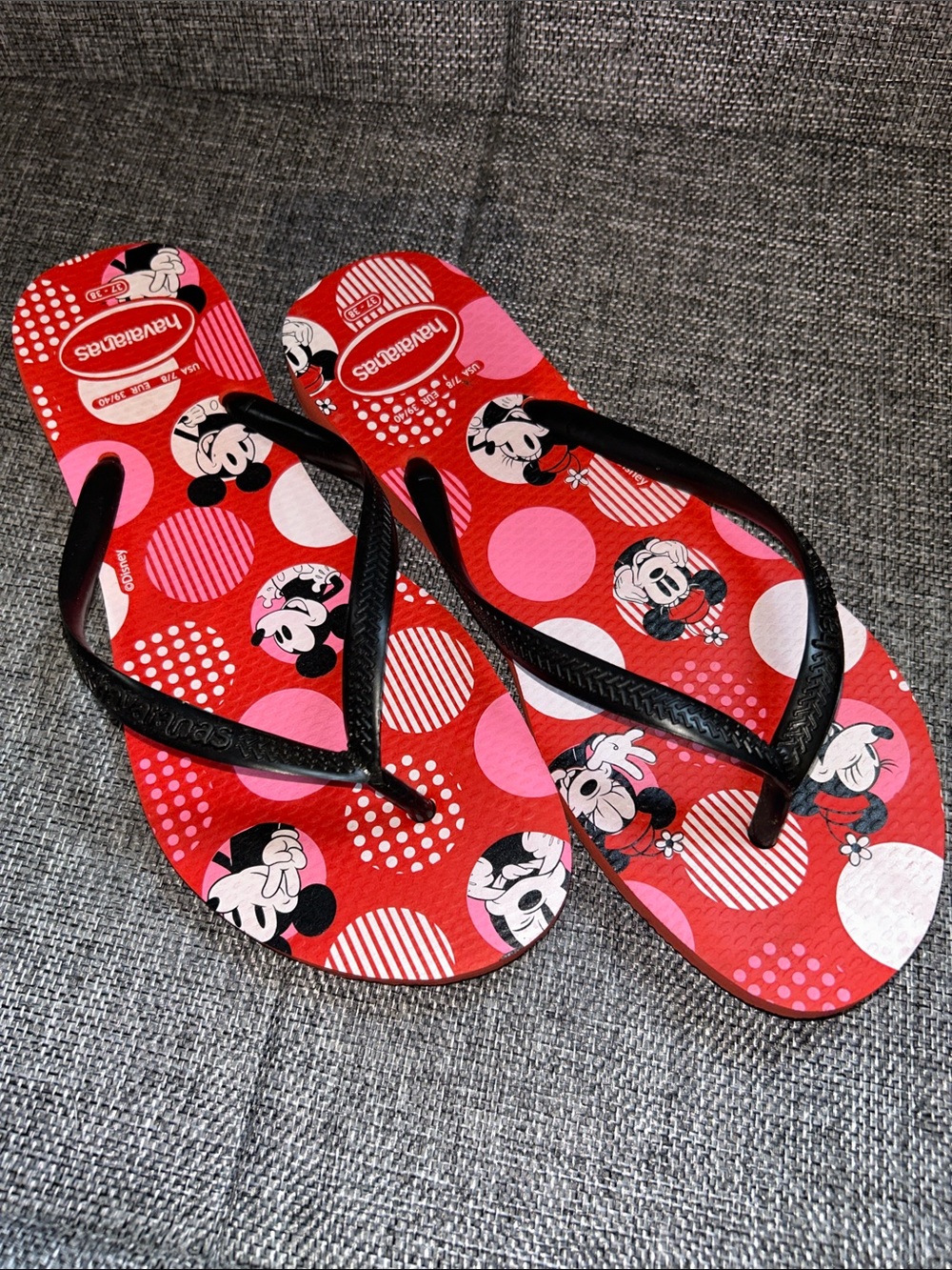 Havaianas Red and Pink Minnie Mouse Flip Flops with Black Straps